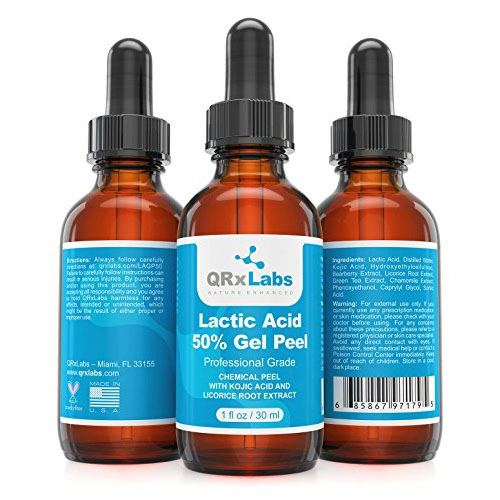Lactic Acid 50% Gel Peel with Kojic Acid and Bearberry & Licorice Root Extracts - Professional Grade Chemical Face Peel - Alpha Hydroxy Acid - 1 Bottle of 1 fl oz